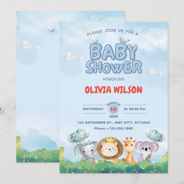 Invitación Adorables dedos pequeños y Baby Shower de Safari J (Anverso / Reverso)