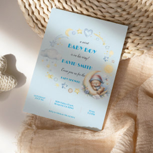 Invitación Adorables estrellas azules y osito de peluche de l
