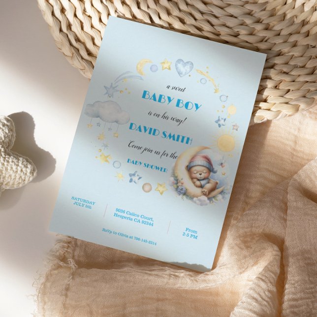 Invitación Adorables estrellas azules y osito de peluche de l (Subido por el creador)