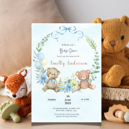 Invitación Adorables gemelos osito de peluche ducha de bebé f