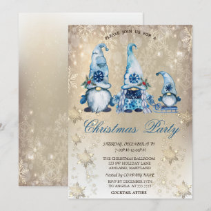 Invitación Adorables Gnomos Azules Copos de Nieve Fiesta de O