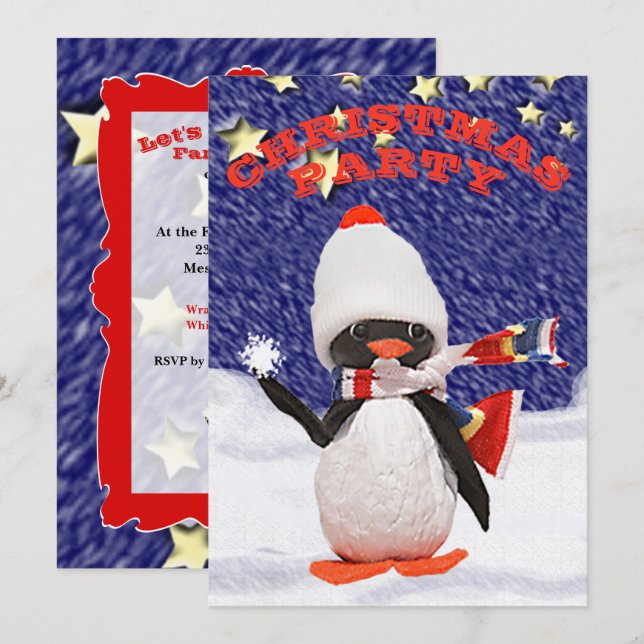 Invitación Adorables Navidades Snowy Penguin Paradise (Anverso / Reverso)