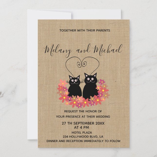 Invitación Adorables personalizados florales divertidos gatos (Anverso)