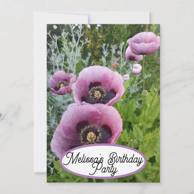 Invitación Adormidera rosa Chicas de Flores Florales (Anverso)