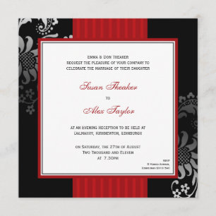 Invitación adornada roja y negra de la boda del