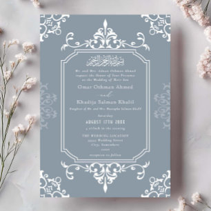 Invitación Adorno azul polvoriento blanco Bodas islámicas vin
