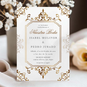 Invitación Adorno Cremoso Dorado Vintage Nuestra Boda Boda
