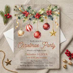 Invitación Adorno de Acuarela Vintage Fiesta de Navidad