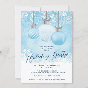 Invitación Adorno de copo de nieve azul Fiesta de Navidad