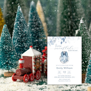 Invitación Adorno de copo de nieve pequeño invierno azul Baby