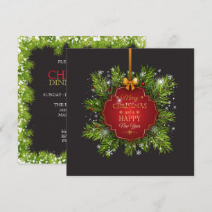 Invitación Adorno de hojas verdes Fiesta de Navidad   Invitac
