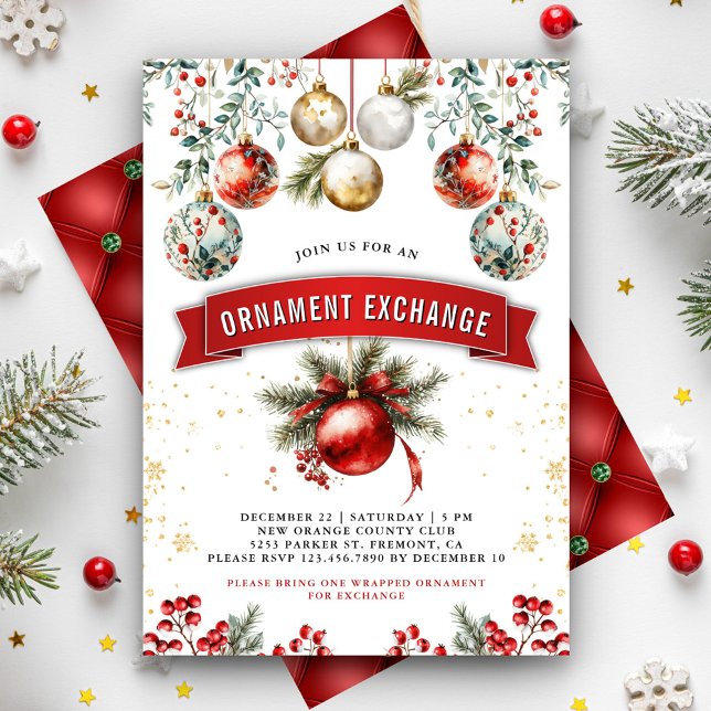 Invitación Adorno de Intercambio de Fiesta de Navidad Red Gol (Subido por el creador)