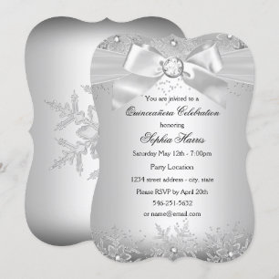 Invitación Adorno de joya de plata copo de nieve Quinceañera