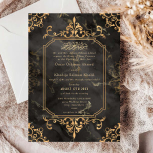 Invitación Adorno de mármol dorado boda islámica vintage