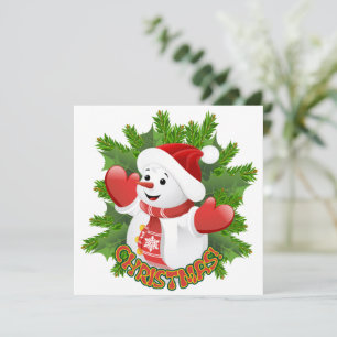 Invitación Adorno de muñeco de nieve bebé con copos de nieve 
