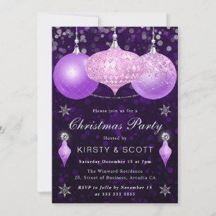 Invitación Adorno de Navidad con Bolas Rosas y Moradas para C