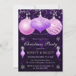 Invitación Adorno de Navidad con borlas rosadas y moradas par