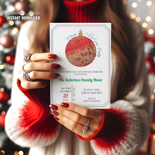 Invitación Adorno de Navidad con Garabato Rojo Elegante Moder