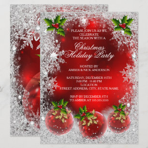 Invitación Adorno de Navidad de Acebo Rojo Fiesta de Navidad