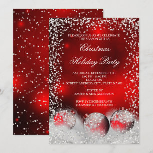 Invitación Adorno de Nieve Blanca Roja Fiesta de Navidad