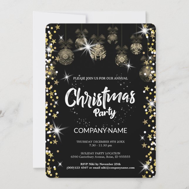 Invitación Adorno de oro de Navidad, diamantes, copos de niev (Anverso)