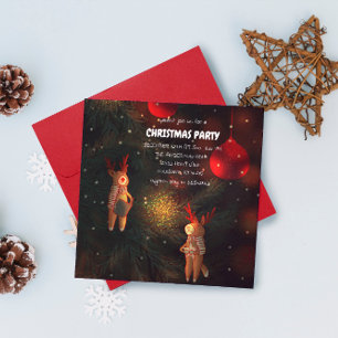 Invitación Adorno de Reno Pintado a Mano Cálido Navidad