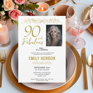 Invitación Adorno Dorado 90 y Fabuloso Cumpleaños 90 Foto 