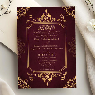 Invitación Adorno dorado y burgundy Boda islámica vintage