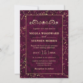 Invitación Adorno Elegante Marco de Oro Mármol Rosa Boda