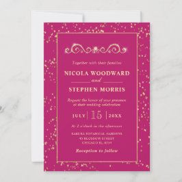 Invitación Adorno Elegante Marco Dorado en Boda Rosa