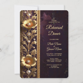 Invitación Adorno Floral Dorado con Perlas Ensayo