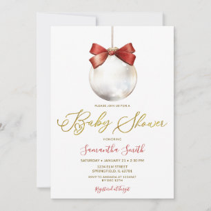 Invitación Adorno Navideño Minimalista Dorado Baby Shower