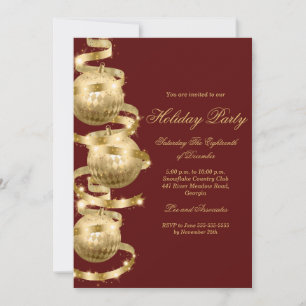Invitación Adorno Navideño Rojo Dorado Fiesta de Navidad