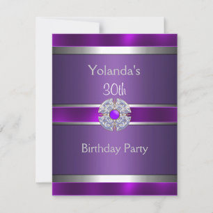 Invitación Adorno Plateado Púrpura con Joyas Cumpleaños 30 3