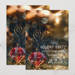 Invitación Adorno Rojo de Árbol de Navidad Luces de Fiesta Na
