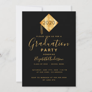 Invitación Adorno superior para fiesta de graduación negro do