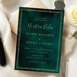 Invitación Adorno verde dorado vintage Nuestra Boda Boda