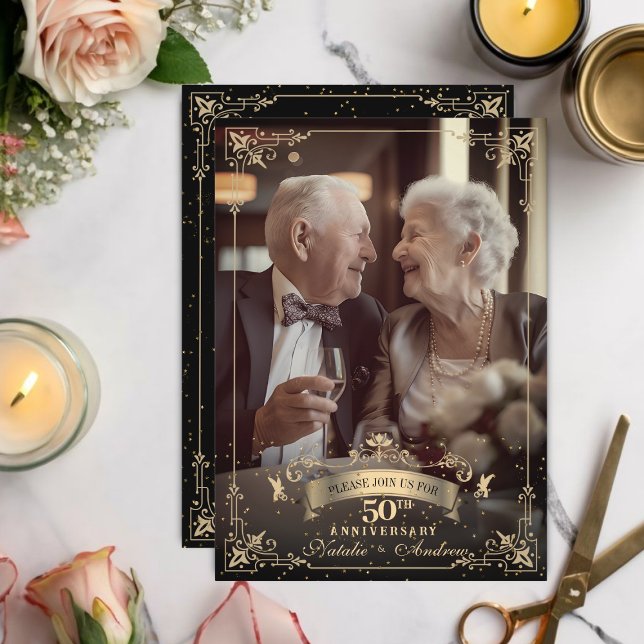Invitación Adorno Victoriano Elegante Foto del 50 Aniversario (Subido por el creador)