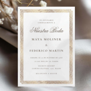 Invitación Adorno Vintage Dorado y Crema Nuestra Boda Boda
