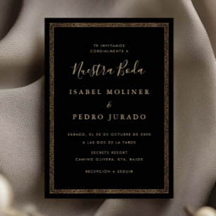 Invitación Adorno Vintage Negro y Dorado Nuestra Boda Boda