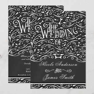 Invitación Adorno Vintage Tiza Blanco y Negro Huesos Boda