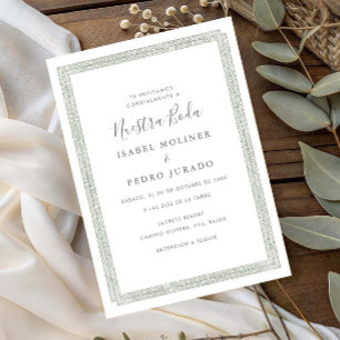 Invitación Adorno Vintage Verde Salvia Nuestra Boda Boda