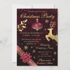 Invitación Adorno y Cinta de Navidad Rojo y Dorado Fiesta