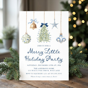 Invitación Adornos Azules Elegantes Fiesta Navideña Alegre y