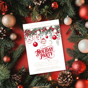 Invitación Adornos Blancos Rojos Festivos Bolas de Navidad Fi