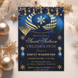 Invitación Adornos Brillantes Azules y Dorados Cumple Dulces 