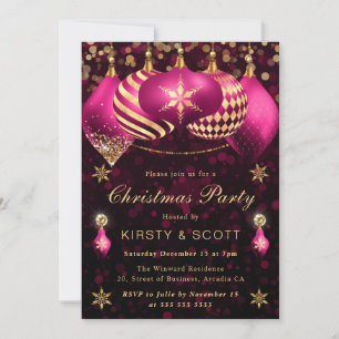 Invitación Adornos brillantes rosados y dorados Fiesta de Nav
