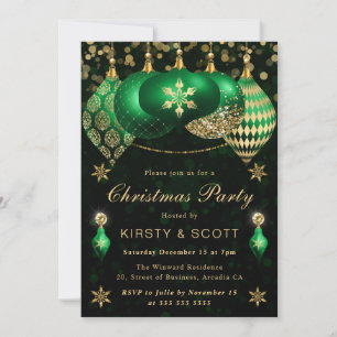 Invitación Adornos brillantes verdes y dorados Fiesta de Navi