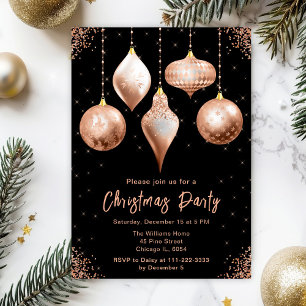 Invitación Adornos Clásicos de Rosa Dourada Festa de Natal