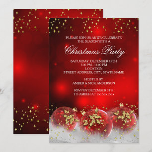 Invitación Adornos de Acebo de Oro Rojo Fiesta de Navidad